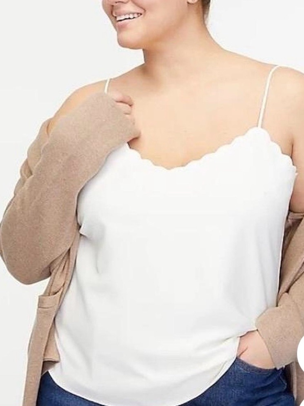 J. Crew White Scallop-Edge Spaghetti Strap Cami top ,tank top size 12